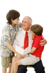 Father and Sons with Greeting Card
